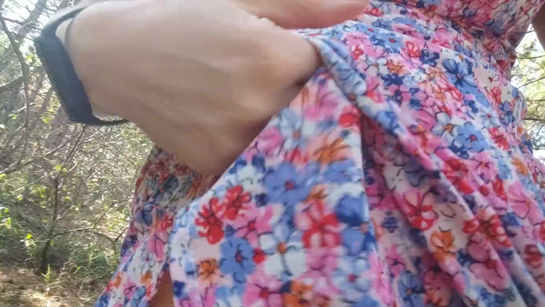 Risky Hairy Couple: Milky Tits and Hairy Pussy Flashing in the Forest