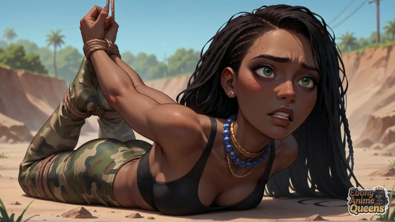 Ebony Anime Queens: Esta traviesa chica oscura está acostada en la playa, preparado...