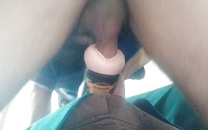 Hot gay cumming: Horny gay fucks flashlight, moans and cums inside toys (close up)