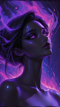 Mystic Cosmic Goddess with Glowing Violet Eyes Dark Fantasy Ai Art Slideshow