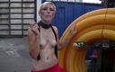 Smoke it bitch: Cute blonde gal smokes cigar outdoor and poses