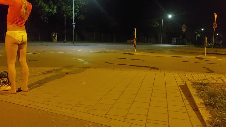 sweetfeet29: In Underwear on the Streets Night