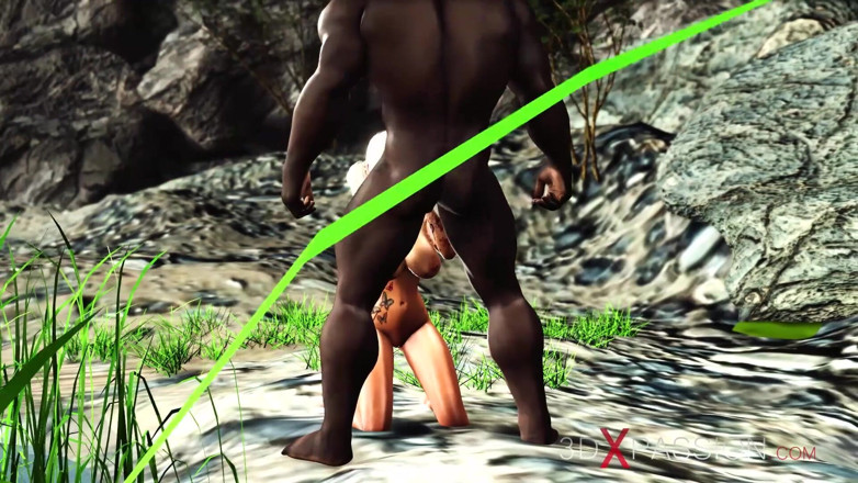3dxpassion: Outdoor hot sex! Big black cock fucks hard a sexy...