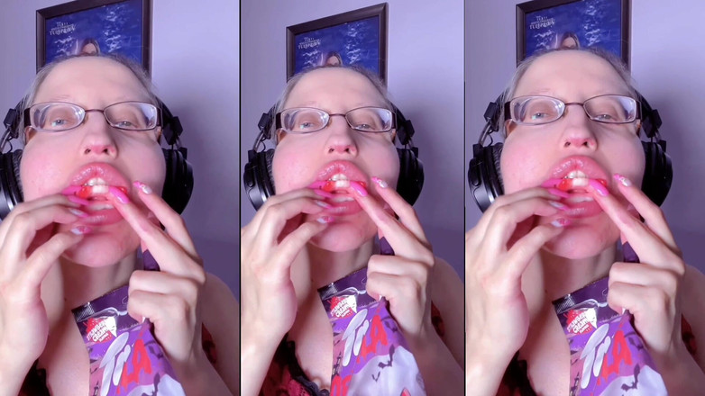 FinDom Goaldigger: Asmr gigi Candy Makan - Asmr, cermin mata, gianess, gincu, bibir...