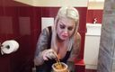 Fetish Videos By Alex: Blonde tattooed milf eats spaghetti on the toilet