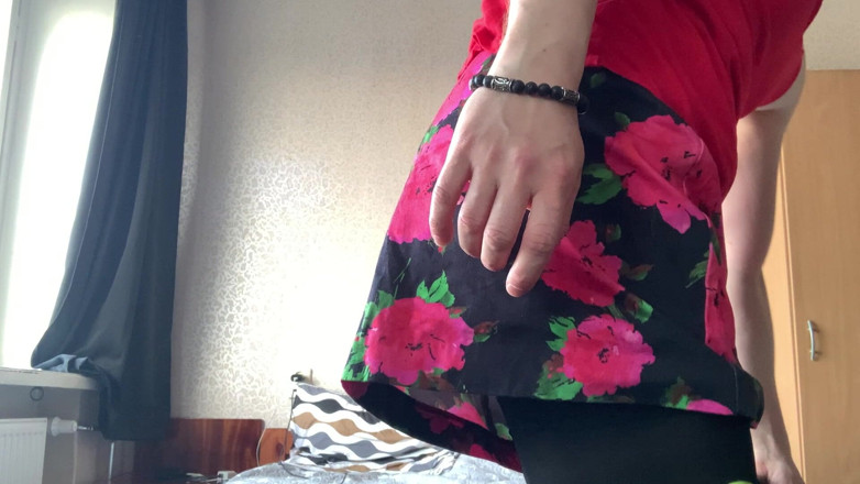 Valentine Tiger: High Heels, Black Skirt. Solo Action by Cross Dresser
