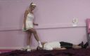 Mistress Whiplash: Trampling and foot worship by tennis girl