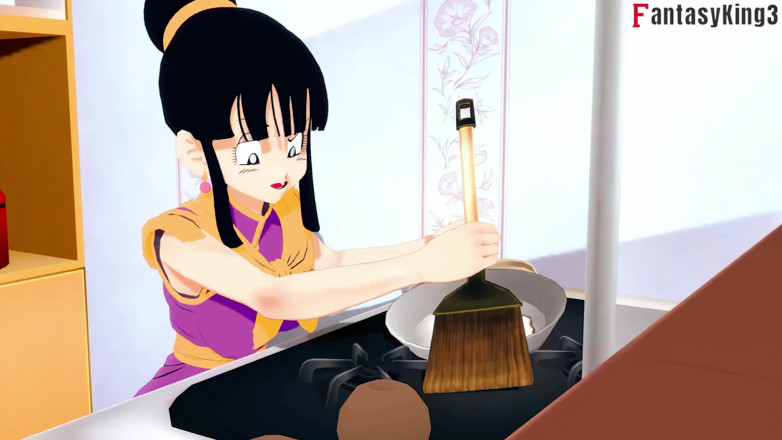 Fantasy king: Chichi se queda atrapada en el fregadero y Gohan la...