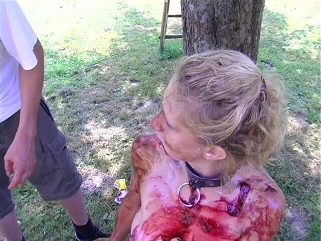 Horny Two really wet MILFs: Blonde slut gets all covered with food outdoors