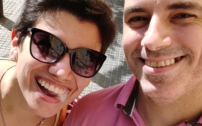 TheArtOfCum: ¡Rapidito! Yendo a caminar con la boca llena de leche!