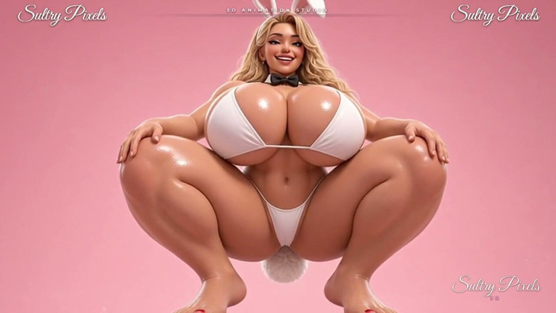 Sultry Pixels 3D: Dev sarışın tavşan kız sana büyük yağlanmış tabanlarını gösteriyor - dev...