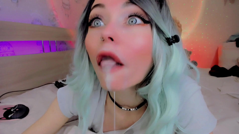 Dirty slut 666: Blue-haired Slut Gets Milk on Her Ahegao Face