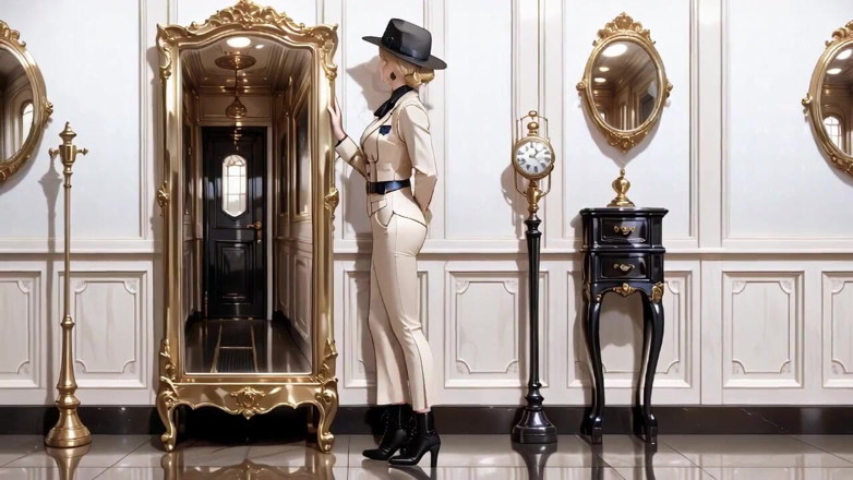 Tay Swift X: Leaning Against the Vintage Train Door, She Runs Her Hand...