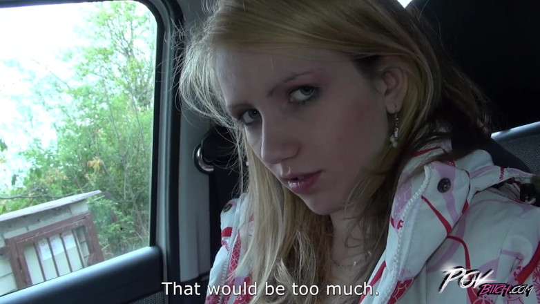 POV Bitch: Petite skinny blonde teen suck cock under steering wheel and...
