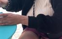 Lady Oups exhib &amp; slave stepmom: Outdoor Flashing in Leather Mini Skirt No Panties and Stockings...