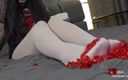 Mistress Legs: Nylon foot play with red plastic hearts in Valentine&amp;#039;s Day