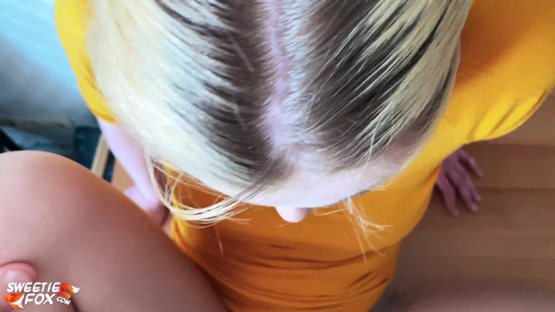 Sweetie Fox: Blonde deep blowjob and riding on cock in yellow dress...