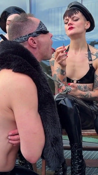 Smoking on the Patio - Mistressae and Friends Share Their Human Ashtray