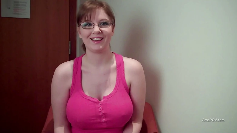 AmaPOV: Busty nerd in glasses on knees sucks me and I...