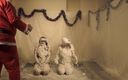 Gunked up girls: Christmas elves Lola and Jodie snow