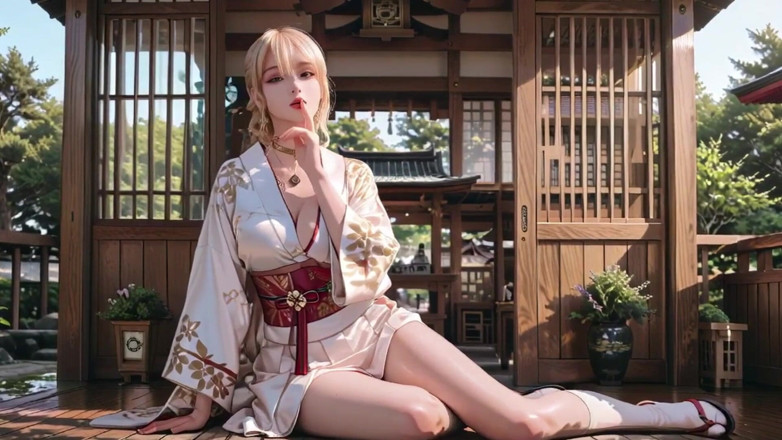 Seraphina Vale: Blonde Kimono Girl's Shrine Secret! Kneeling Under the Torii Gate...
