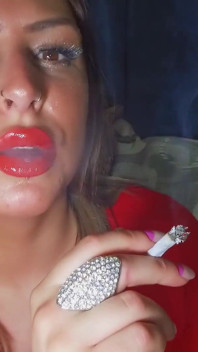 Smoking British chav with red lipstick