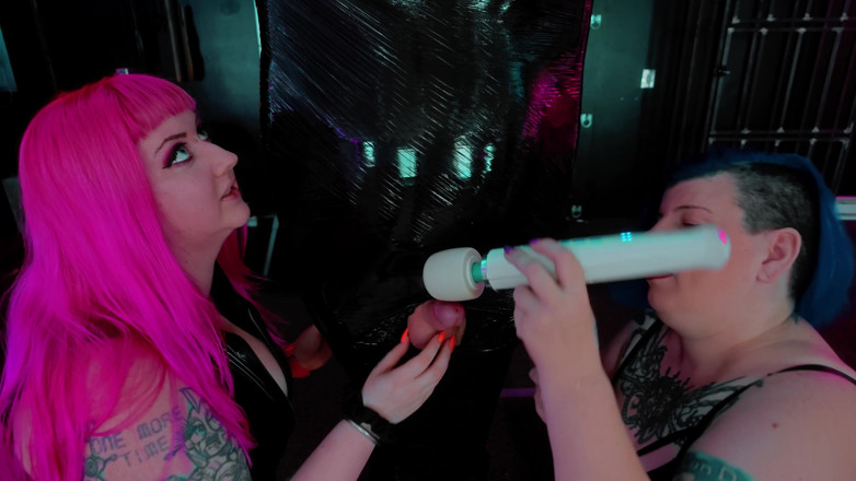 Miss quinn Cater: 2 Femdoms and One Latex Boy Plastic Wrapped and Edged!