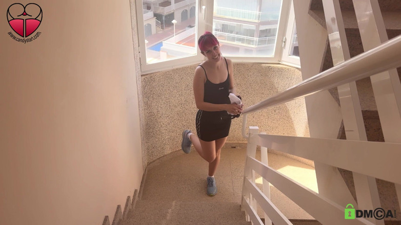 Candystart Videos: Risky Nude Masturbation Walk in Building &amp; Elevator