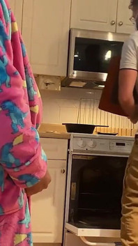 Cock Out While Maintance Guy Fixes Oven
