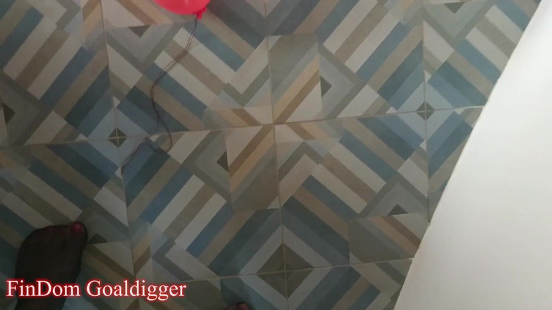 FinDom Goaldigger: Balloons bathroom stockings legs