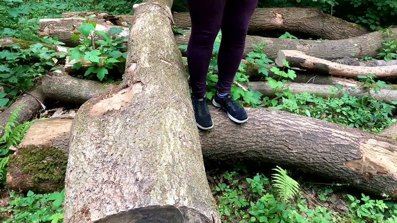 Bouncy Tits Action: Slapping Her Naked Vagina in the Woods