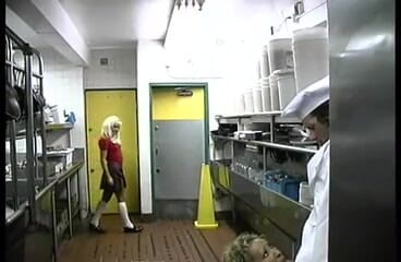 Perfect Porno: Curly hair young employee gets anal in the kitchen