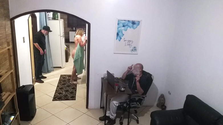 Gabi SweetCouplesStories: While the Husband Works, the Wife in a Towel Greets...