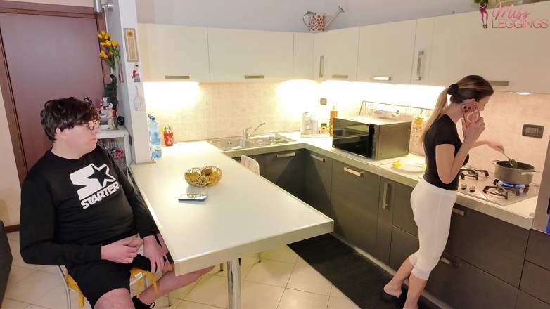 MissLeggings: Stepmom Cooks in White Leggings Catches Stepson's Friend Secretly Taking...