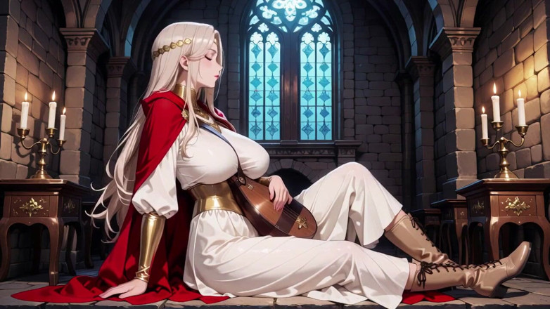 Tay Swift X: Languid Reading in a Gothic Library, White Robe and Red...