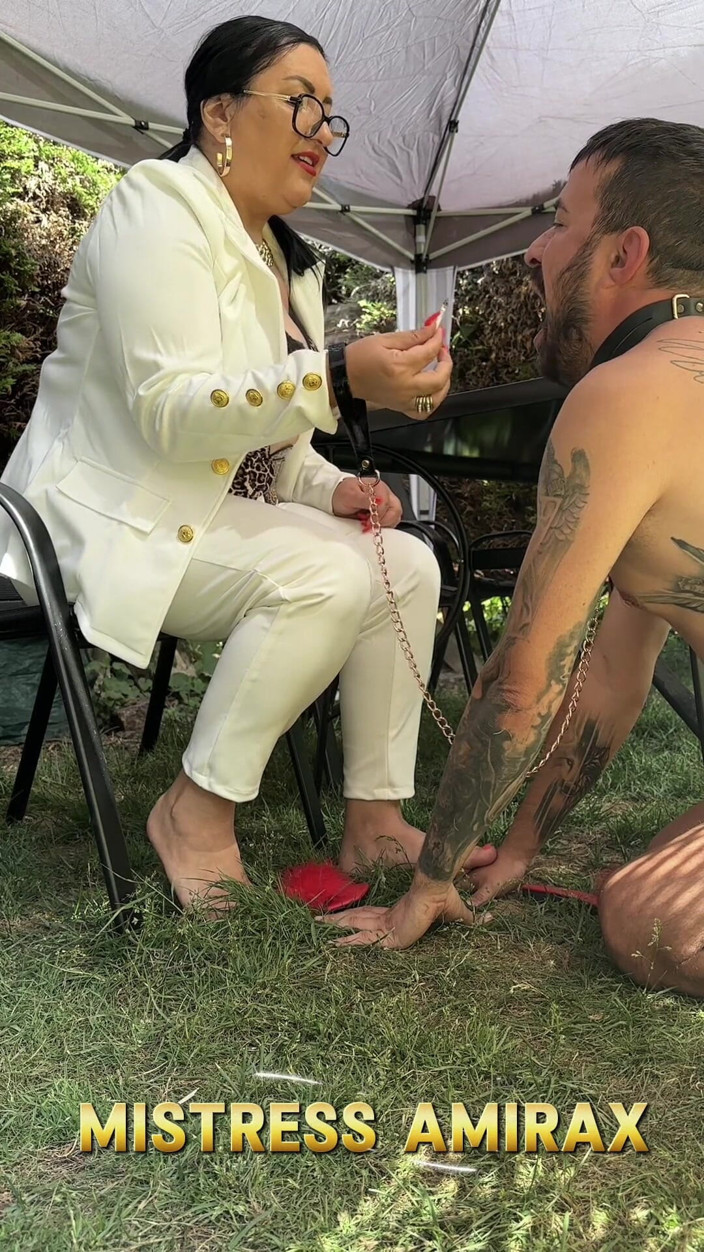 MistressAmiraX: My Human Ashtray in the Yard - Mistress Always in Control