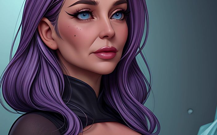 AI Porn: Crystal Frost Queens - 얼어붙은 동굴의 매력적인 보라색 머리 여신