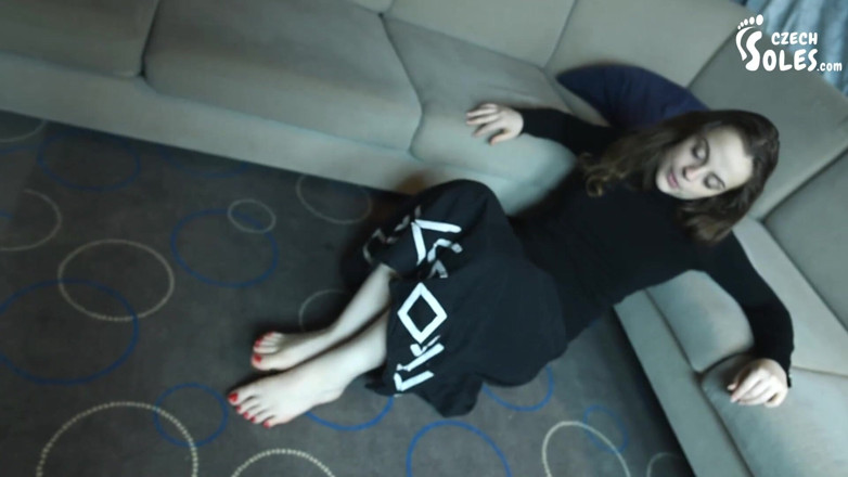 Czech Soles - foot fetish content: Girlfriend showing off her bare feet and red toe nails