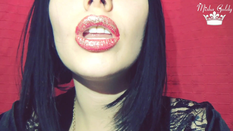 Goddess Misha Goldy: Red lips with golden glitter