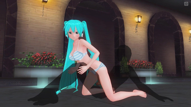 H3DC: Hentai 3D. Miku trong bộ đồ bơi cưỡi một con cặc gần...