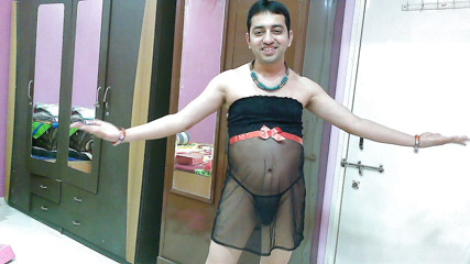 Cute & Nude Crossdresser: Sexy sissy crossdresser Sweet Lollipop in strapless lingerie, thong, and...