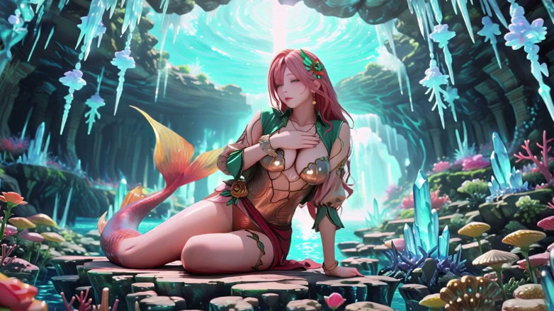 Seraphina Vale: Rosahaarige mermaid-königin! ein verträumter Kontrast zwischen dem Unterwasserpalast und dem...