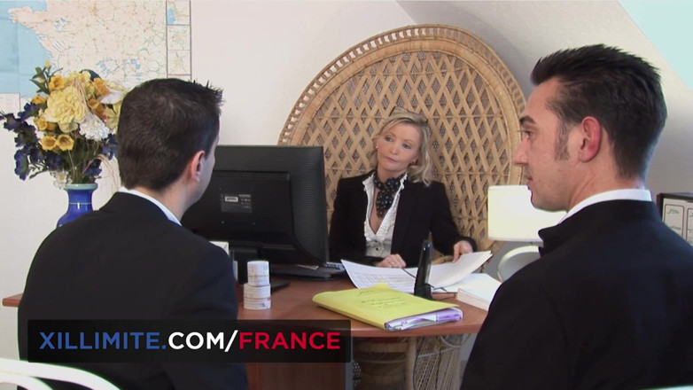 Made In France: Threesome at the office with a cougar in stockings