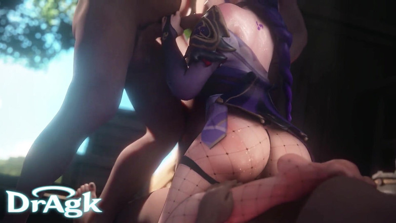 DrAgk: Raiden Shogun grup seks yapıyor ve üçlü oral seks yapıyor 3 boyutlu...