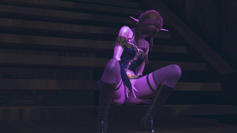 Waifu club 3D: Purple elf masturbates her pussy on the deck of a...