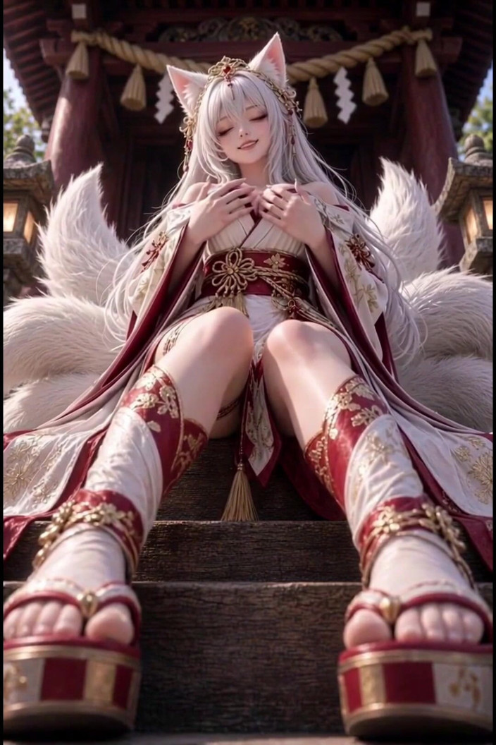 Wertstofsamler: 3D Anime Kitsune Masturbates on Temple Stairs and Rides Her...