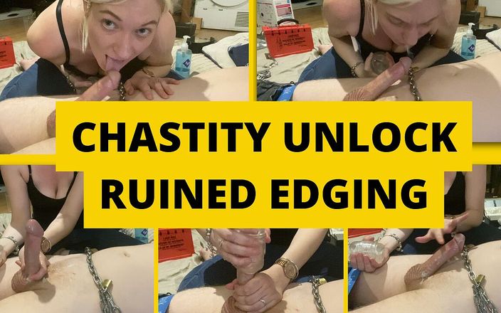 Mistress BJQueen: Chastity unlock ruined edging session