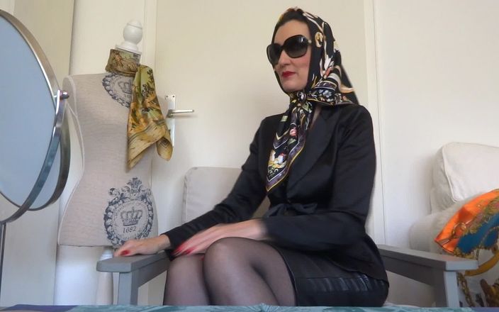 Lady Victoria Valente: In the silk and satin scarf fitting studio: trying on...