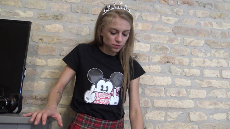 Femdom Austria: I trample a pizza on his face! Terror teenie sock...