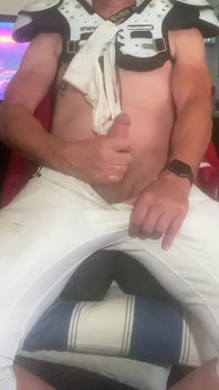 Jockdad87 Nuts in His Football Pads & Pants